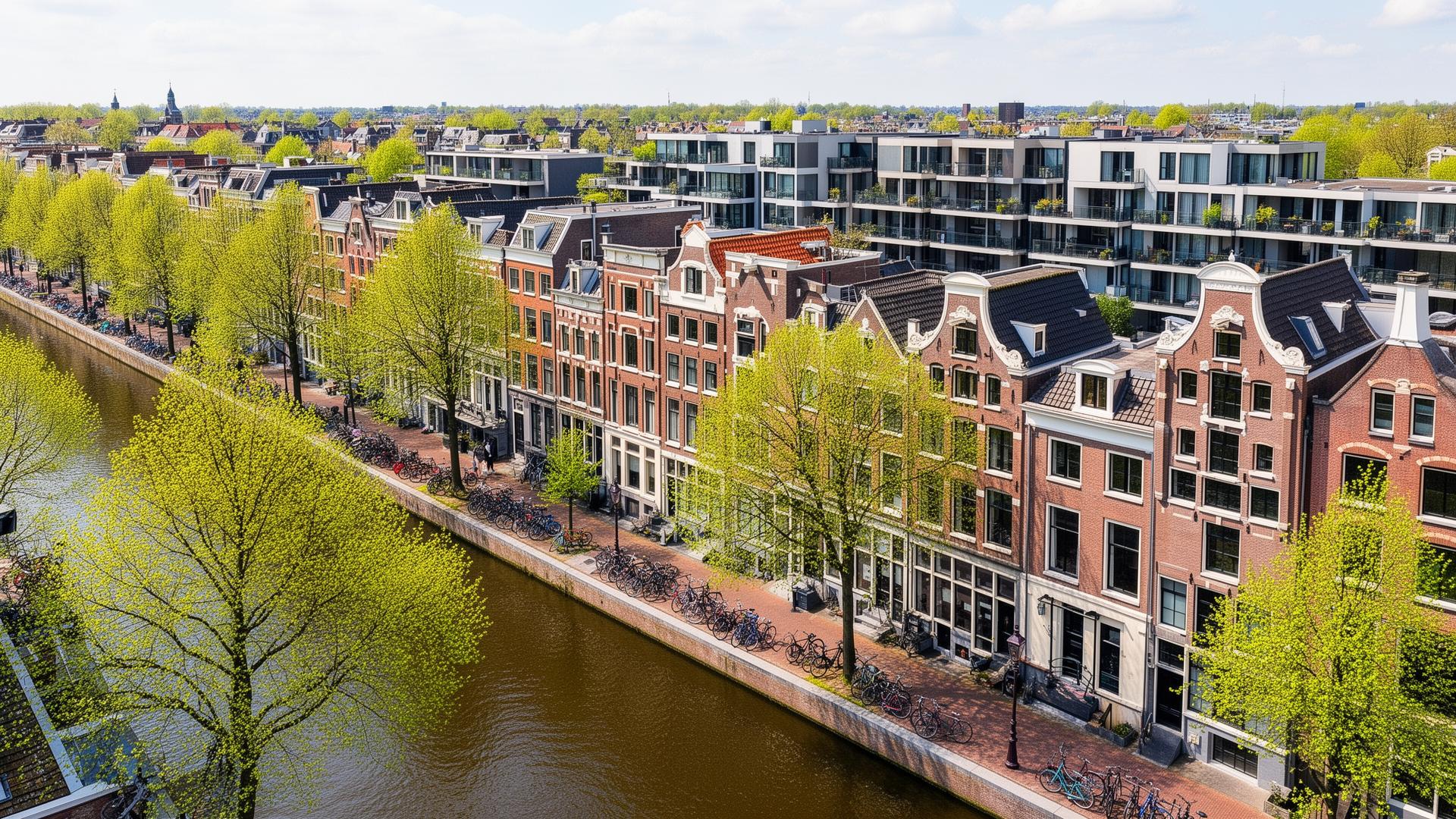 Beautiful Dutch canal neighborhood with traditional houses